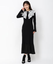 画像をギャラリービューアに読み込む, 【10月上旬発売予定/WEB先行予約販売】レース襟ロングニットワンピース/MM447408 (ブラック)