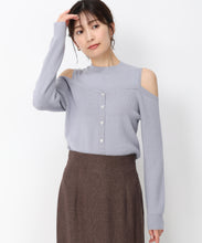 画像をギャラリービューアに読み込む, 肩開きレイヤード風ニット/MM448316 (ブルー)