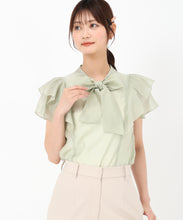 画像をギャラリービューアに読み込む, シアーフリルボウタイブラウス/MM528105 (グリーン)