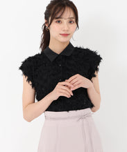 画像をギャラリービューアに読み込む, 襟付きフリンジチュールブラウス/TT518113 (ブラック)