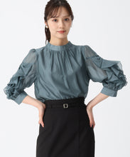 画像をギャラリービューアに読み込む, ラッフルリボンスタンドカラーブラウス/TT538101 (グリーン)