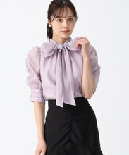 画像をギャラリービューアに読み込む, シャーリングシアーボウタイブラウス/TT538106 (ラベンダー)