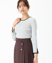 画像をギャラリービューアに読み込む, 配色袖スリットリブニット/MM558305 (ライトブルー)