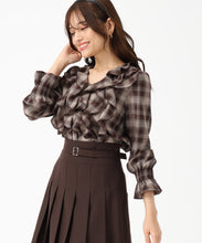 画像をギャラリービューアに読み込む, チェック柄フリルレイヤードブラウス/MM548106 (ブラウン)