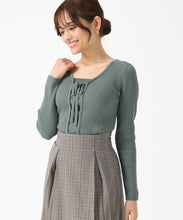 画像をギャラリービューアに読み込む, リボン編み上げ2wayニット/MM548302 (グリーン)