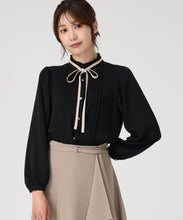 画像をギャラリービューアに読み込む, ピンタック配色リボンブラウス/MM548102 (ブラック)