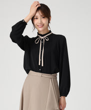 画像をギャラリービューアに読み込む, ピンタック配色リボンブラウス/MM548102