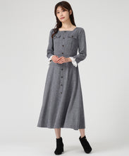 画像をギャラリービューアに読み込む, フロント釦ツイード風フレアワンピース/MM547402 (ネイビー)