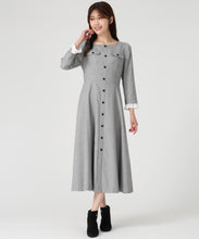 画像をギャラリービューアに読み込む, フロント釦ツイード風フレアワンピース/MM547402