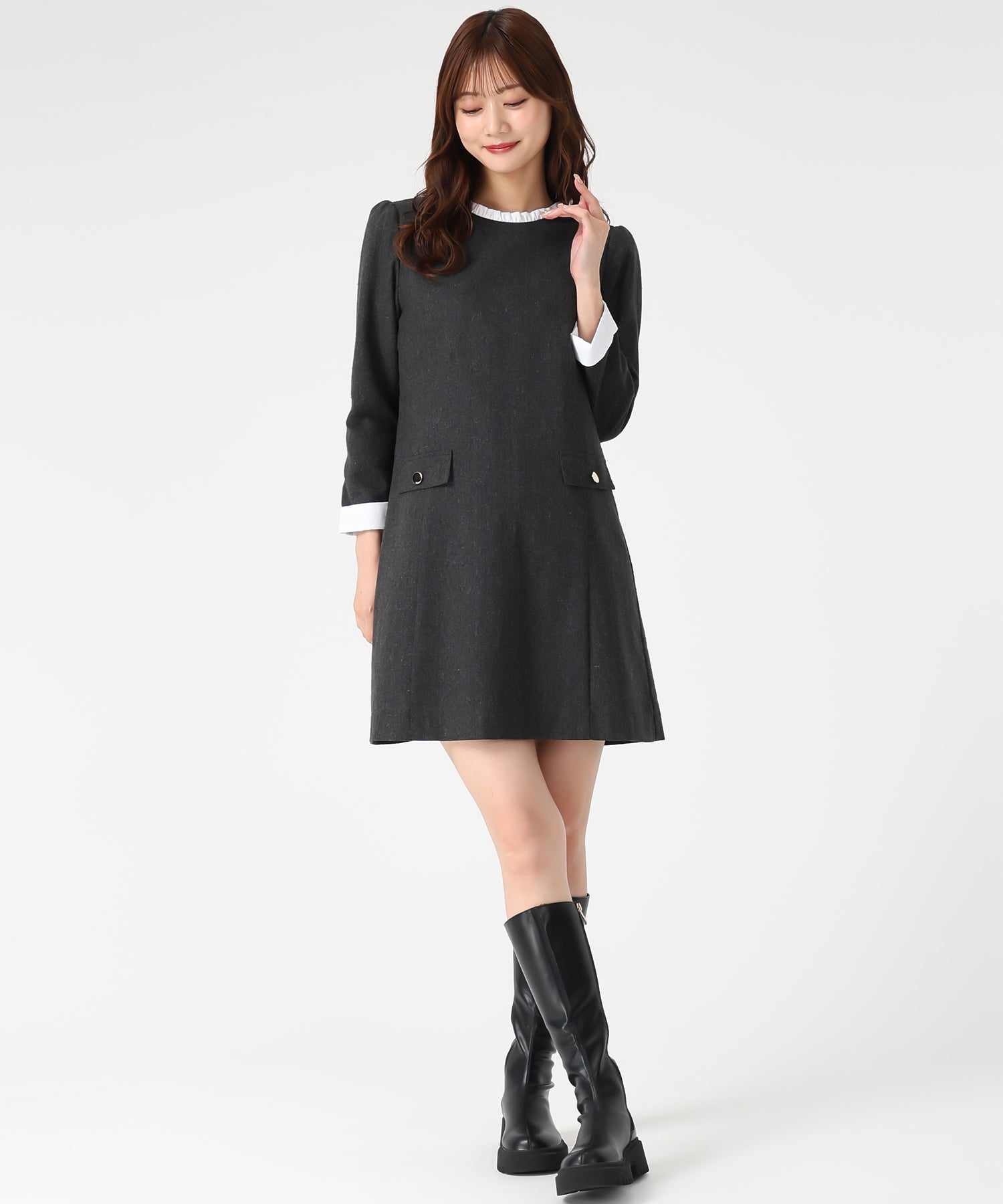 M me eme メゾンツイードミニワンピース カチューシャ セット セール】□2024秋冬新作□レース襟ミニツイードワンピース