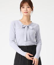 画像をギャラリービューアに読み込む, 配色ボウタイケーブルニット/MM548307 (ブルー)