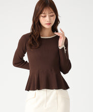 画像をギャラリービューアに読み込む, ペプラムラメ配色ニット/MM558307 (ブラウン)