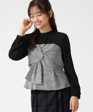 画像をギャラリービューアに読み込む, ツイードドッキングねじりペプラムブラウス/MM548109 (ブラック)