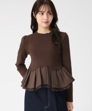 画像をギャラリービューアに読み込む, 異素材切替ペプラムニット/TT548309 (ダークブラウン)