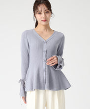 画像をギャラリービューアに読み込む, 【予約販売/11月中旬発売予定】袖リボンベロアペプラムニット/TT548316 (ブルー)