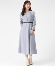 画像をギャラリービューアに読み込む, ベルト配色Aラインワンピース/MM547422 (ブルー)