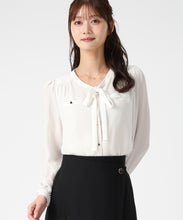 画像をギャラリービューアに読み込む, 配色リボン長袖ブラウス/MM618102 (ベージュ)