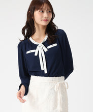 画像をギャラリービューアに読み込む, 配色リボン長袖ブラウス/MM618102 (ネイビー)