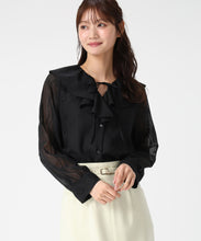 画像をギャラリービューアに読み込む, フラワー刺繍フリルカラーブラウス/MM618107 (ブラック)
