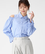 画像をギャラリービューアに読み込む, 肩開き袖レースシャツブラウス /MM618110 (ブルー)