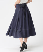 画像をギャラリービューアに読み込む, ポリデニム配色ステッチレースアップスカート/MM617205 (ネイビー)