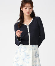 画像をギャラリービューアに読み込む, 透かし柄フレア袖配色スパークカーディガン/MM618405 (ネイビー)