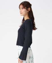 画像をギャラリービューアに読み込む, 透かし柄フレア袖配色スパークカーディガン/MM618405 1