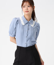 画像をギャラリービューアに読み込む, 襟レースピンタックブラウス/MM628118 (ブルー)