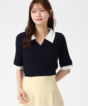 画像をギャラリービューアに読み込む, レースシャツレイヤード風スキッパーニット/MM628304 (ネイビー)