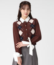 画像をギャラリービューアに読み込む, レイヤード襟アーガイルカーディガン/TT538406