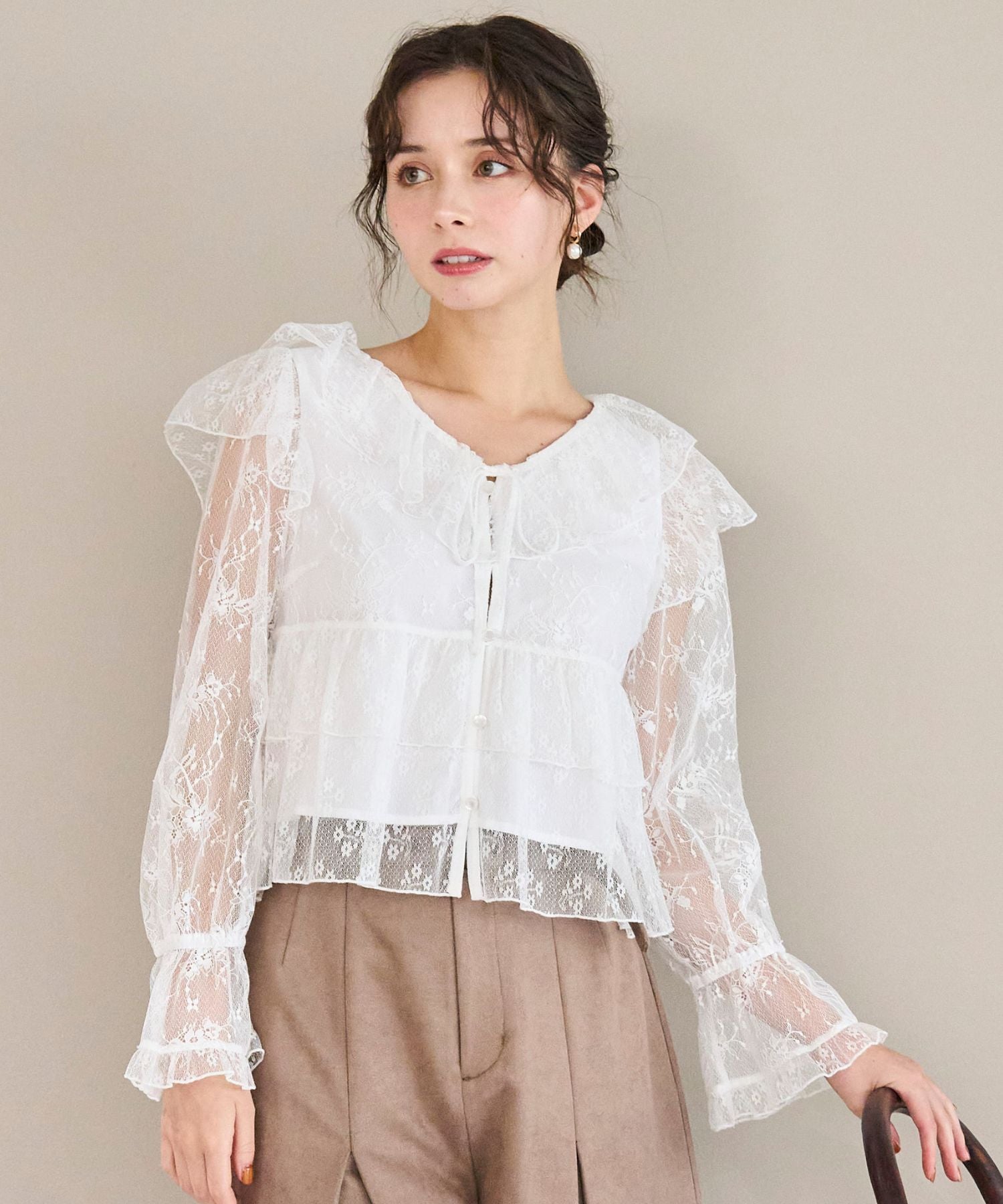 もなか バーガンディ フリルリボンシャツ もなか様専用 バーガンディ フリルリボンシャツ