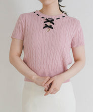 画像をギャラリービューアに読み込む, 【一部店舗限定】フロントリボン半袖ニット/TT658304