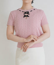 画像をギャラリービューアに読み込む, 【一部店舗限定】フロントリボン半袖ニット/TT658304