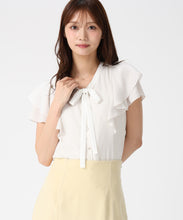画像をギャラリービューアに読み込む, 【予約販売/4月上旬発売予定】配色リボンダブルフレア袖ブラウス/MM628102