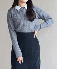 画像をギャラリービューアに読み込む, 【WEB限定予約販売/11月中旬発売予定】シャツ襟付きケーブルカーディガン/MM548410