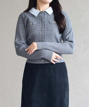 画像をギャラリービューアに読み込む, 【WEB限定予約販売/11月中旬発売予定】シャツ襟付きケーブルカーディガン/MM548410