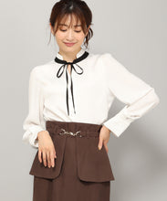 画像をギャラリービューアに読み込む, ハンマーサテン配色ボウタイブラウス/MM348101