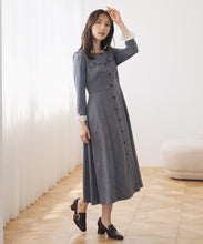 画像をギャラリービューアに読み込む, フロント釦ツイード風フレアワンピース/MM547402