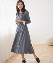 画像をギャラリービューアに読み込む, フロント釦ツイード風フレアワンピース/MM547402