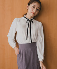 画像をギャラリービューアに読み込む, ピンタック配色リボンブラウス/MM548102
