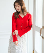 画像をギャラリービューアに読み込む, 【予約販売/3月下旬発売予定】透かし柄フレア袖配色スパークカーディガン/MM618405