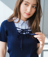 画像をギャラリービューアに読み込む, 【予約販売/3月下旬発売予定】シャツレイヤードケーブルリボンニット/MM628301