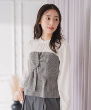 画像をギャラリービューアに読み込む, ツイードドッキングねじりペプラムブラウス/MM548109