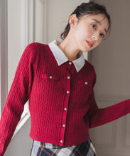 画像をギャラリービューアに読み込む, シャツ襟付きケーブルカーディガン/MM548410