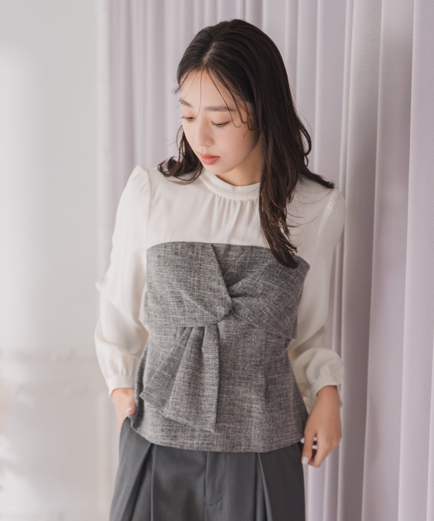 新品 ビンナミ トップス 授乳 ペプラム ブラウス フロントファスナー M