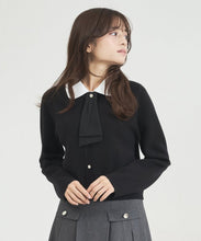 画像をギャラリービューアに読み込む, 【一部店舗限定】3way衿×タイ付きビジュ釦カーディガン/MM558403