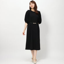 画像をギャラリービューアに読み込む, ベルト付きパフスリーブワンピース (ブラック)