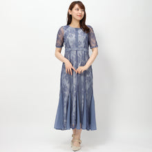 画像をギャラリービューアに読み込む, レースギャザーディテールワンピース (ブルー)