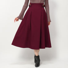画像をギャラリービューアに読み込む, ウールライクツイルサイドベルトスカート (レッド)