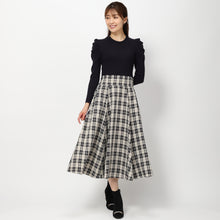 画像をギャラリービューアに読み込む, チェックレースアップドッキングワンピース (ネイビー)